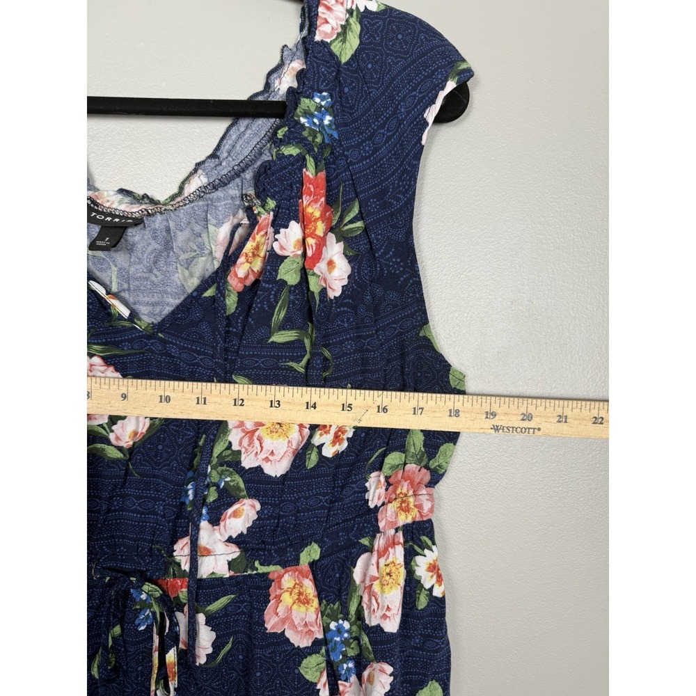 Torrid Floral Dress Navy Pink Fit Flare Plus Size 1X Boho Summer‎ V-Neck Casual - Picture 6 of 8